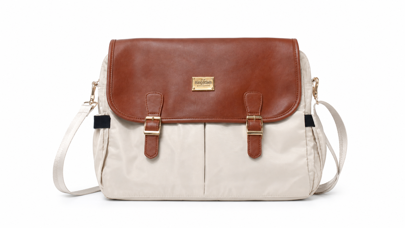 Faux Leather and Canvas Messenger Bag