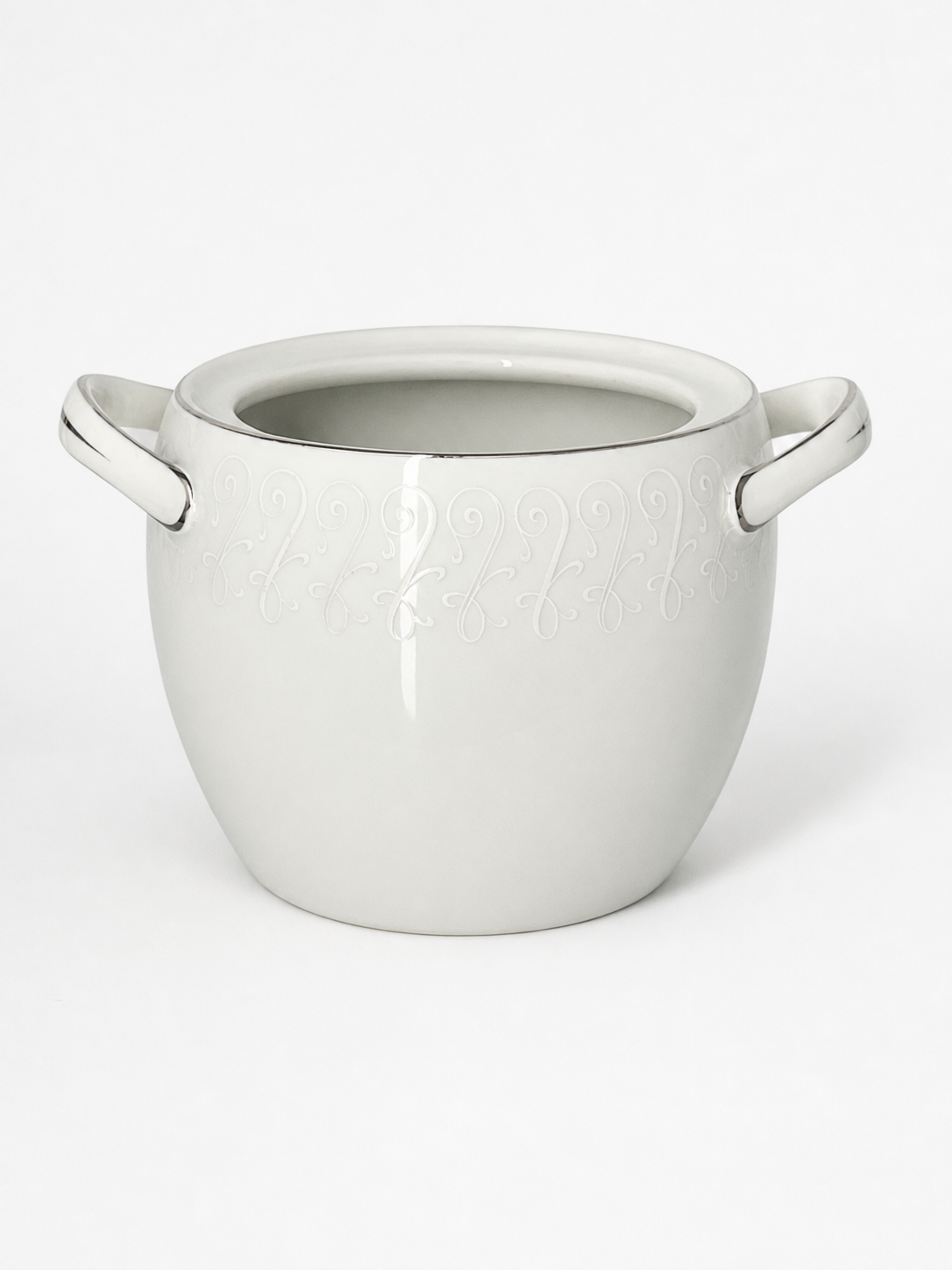 White Ceramic Soup Tureen with Embossed Design