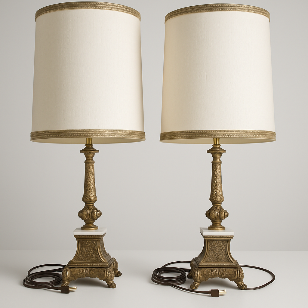 Vintage Brass Table Lamps with Intricate Design