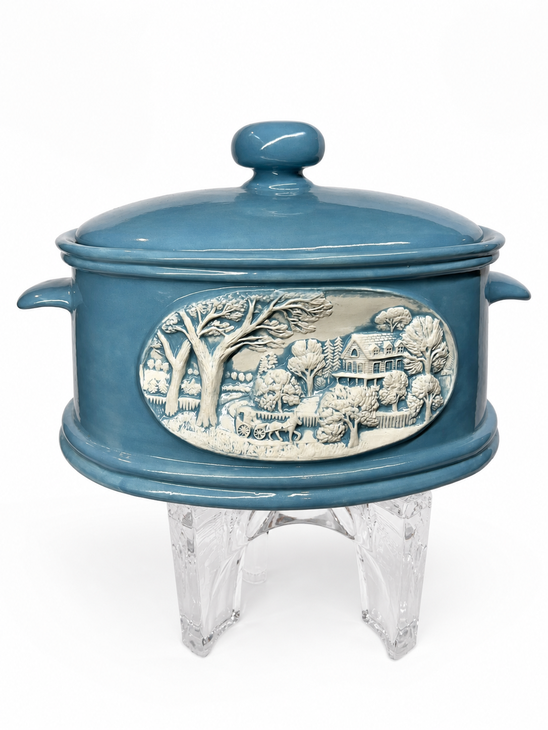 Blue Ceramic Casserole Dish with Scenic Design photo