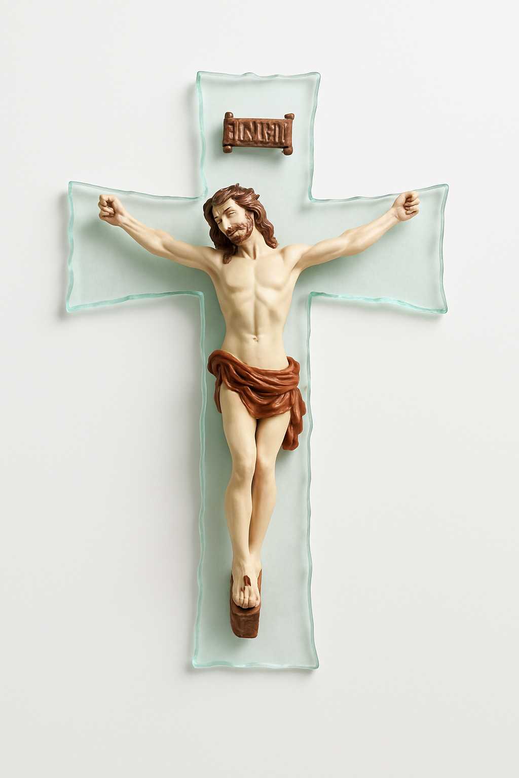 Glass Cross with Jesus Figurine