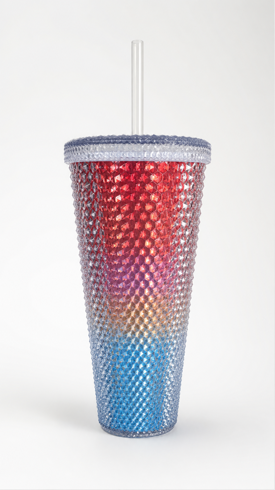 Iridescent Diamond Textured Tumbler with Straw