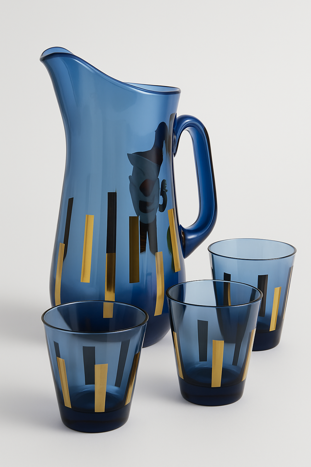Vintage Blue Glass Pitcher and Tumblers Set