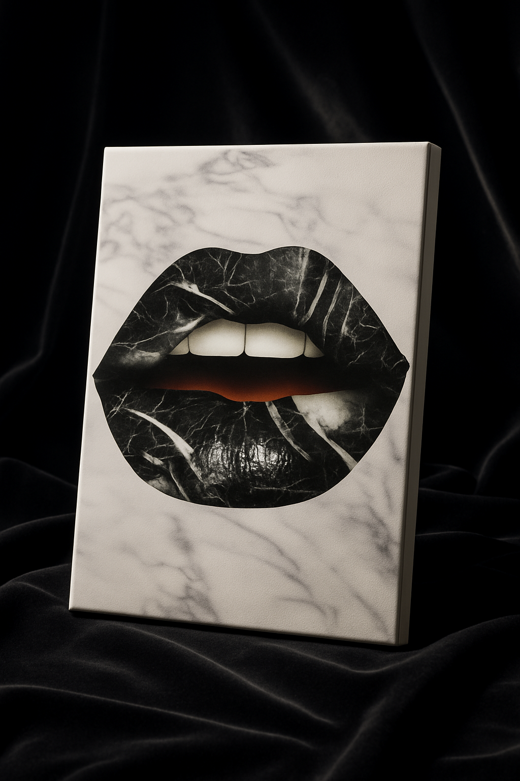 Modern Art Canvas - Black Marble Lips