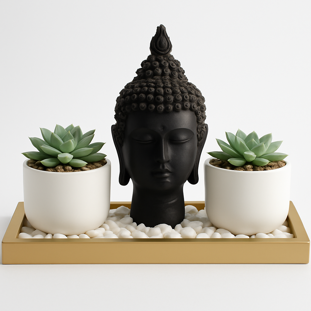 Decorative Buddha Head with Succulent Arrangement