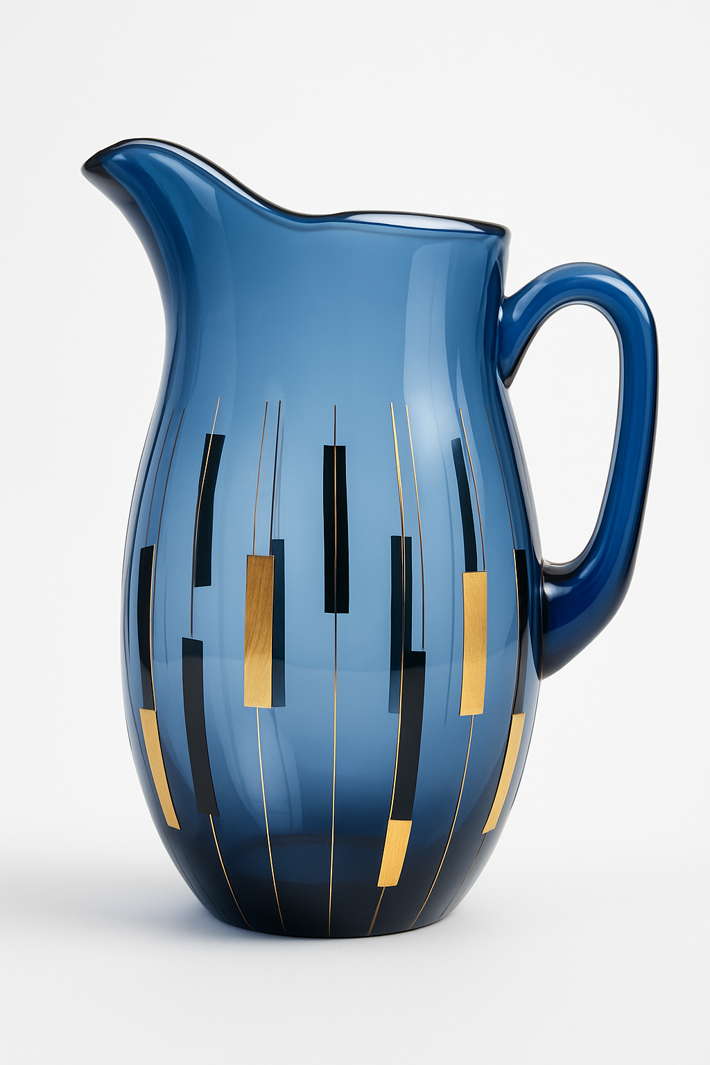 Vintage Blue Glass Pitcher with Gold Accents