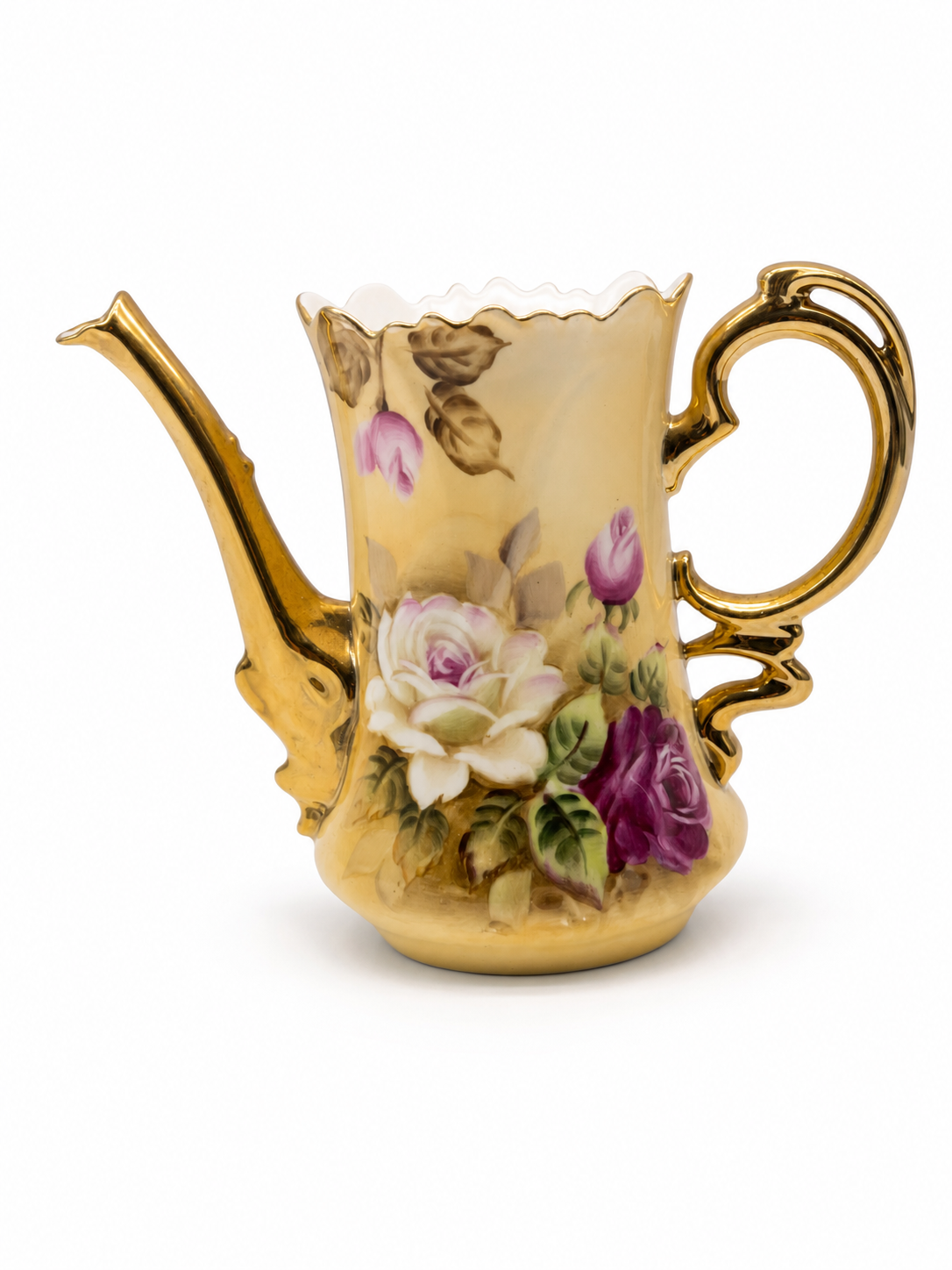 Floral Porcelain Teapot with Gold Trim