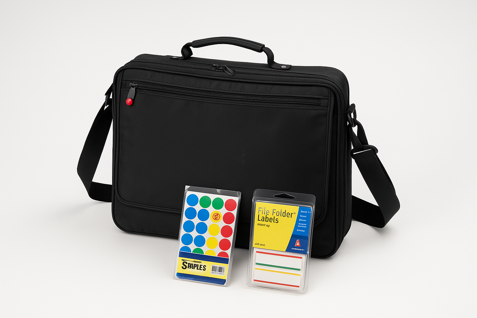 Black Laptop Bag with File Folder Labels
