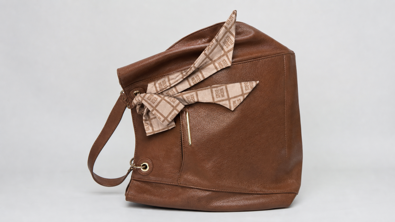 Steve Madden Brown Tote Bag with Scarf Accent