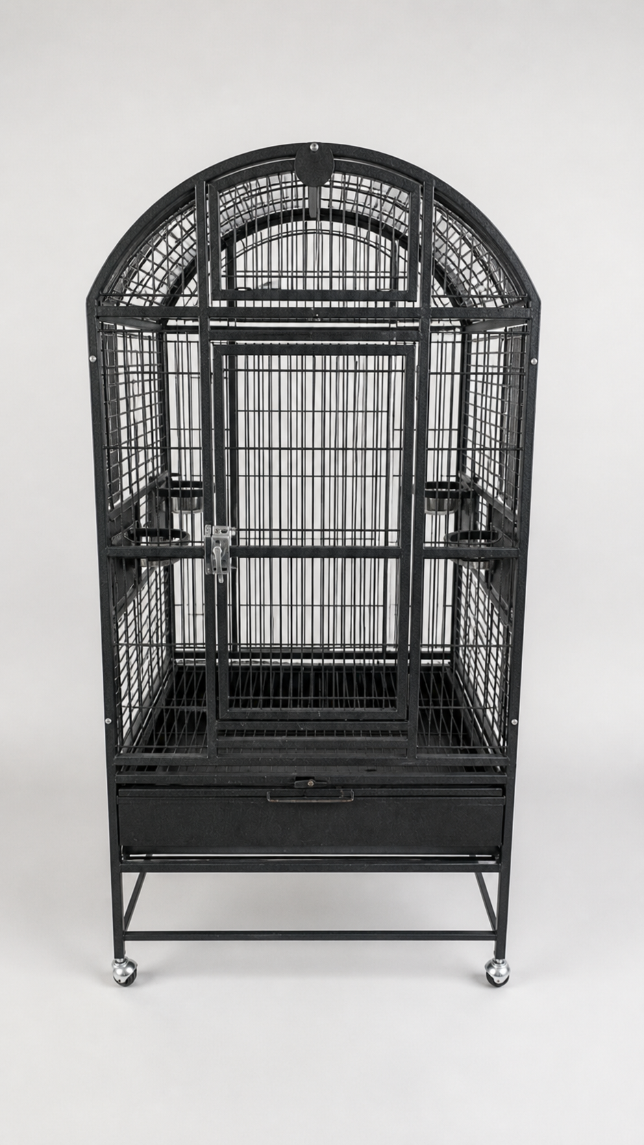 Large Black Metal Bird Cage with Stand and Wheels photo