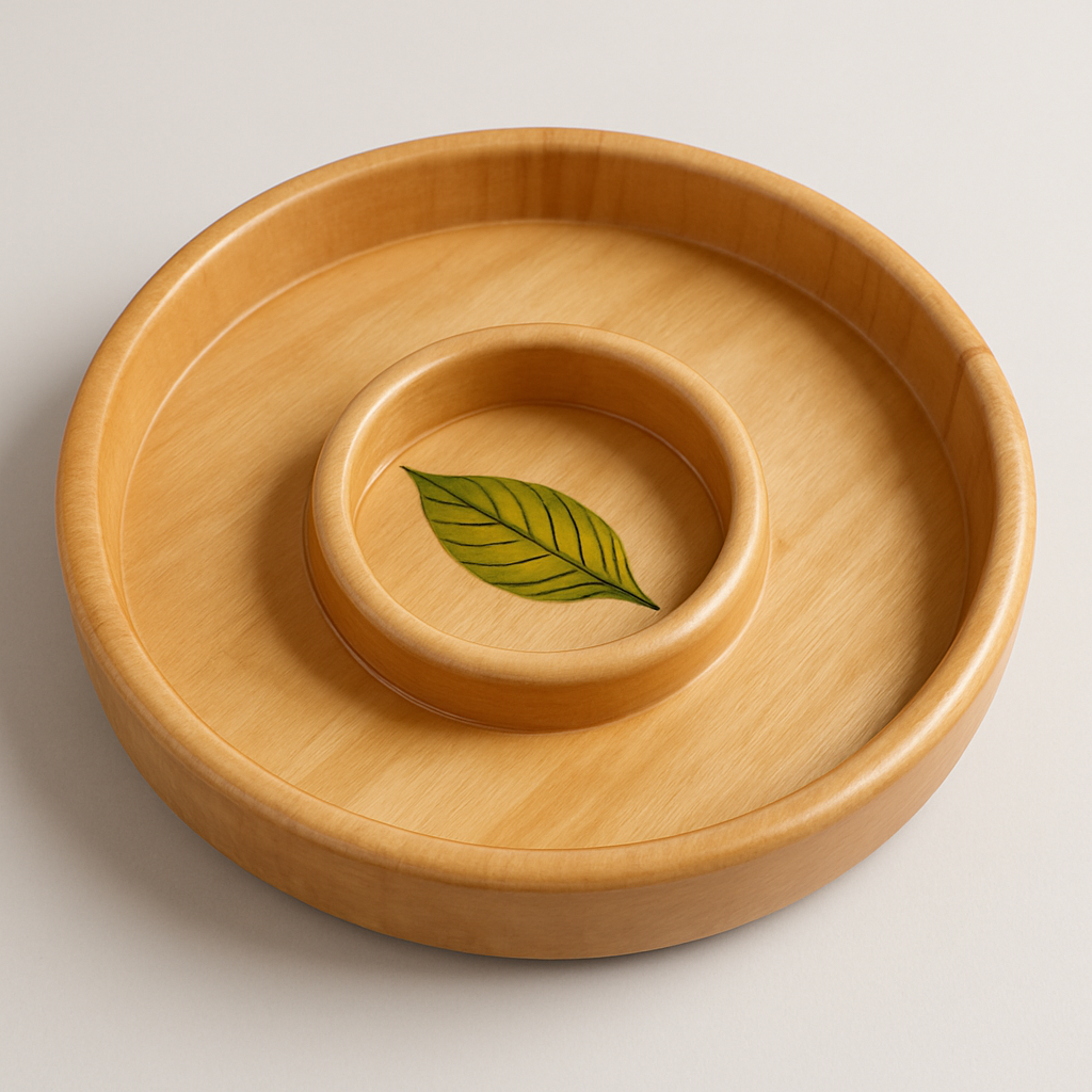 Rotating Wooden Serving Tray with Leaf Design