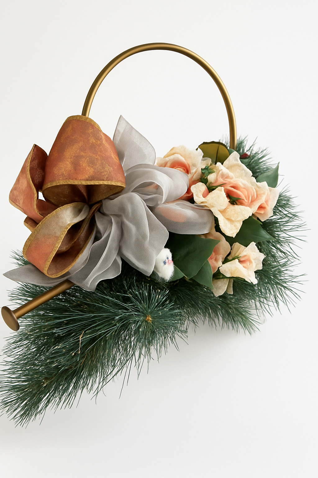 Decorative Holiday Wreath with Ribbon and Pine Accents