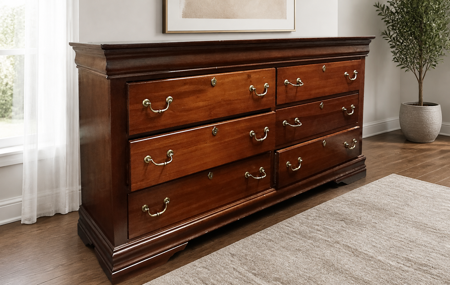 Solid Wood Dresser with Brass Handles