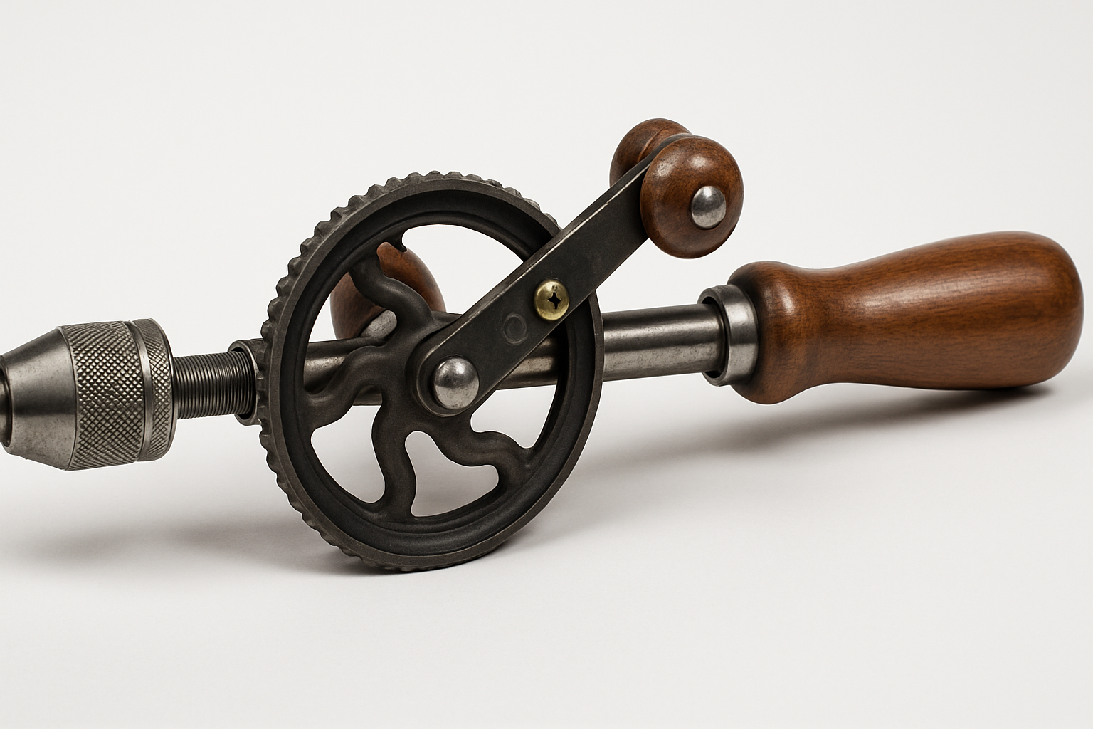 Vintage Hand Drill with Wooden Handle