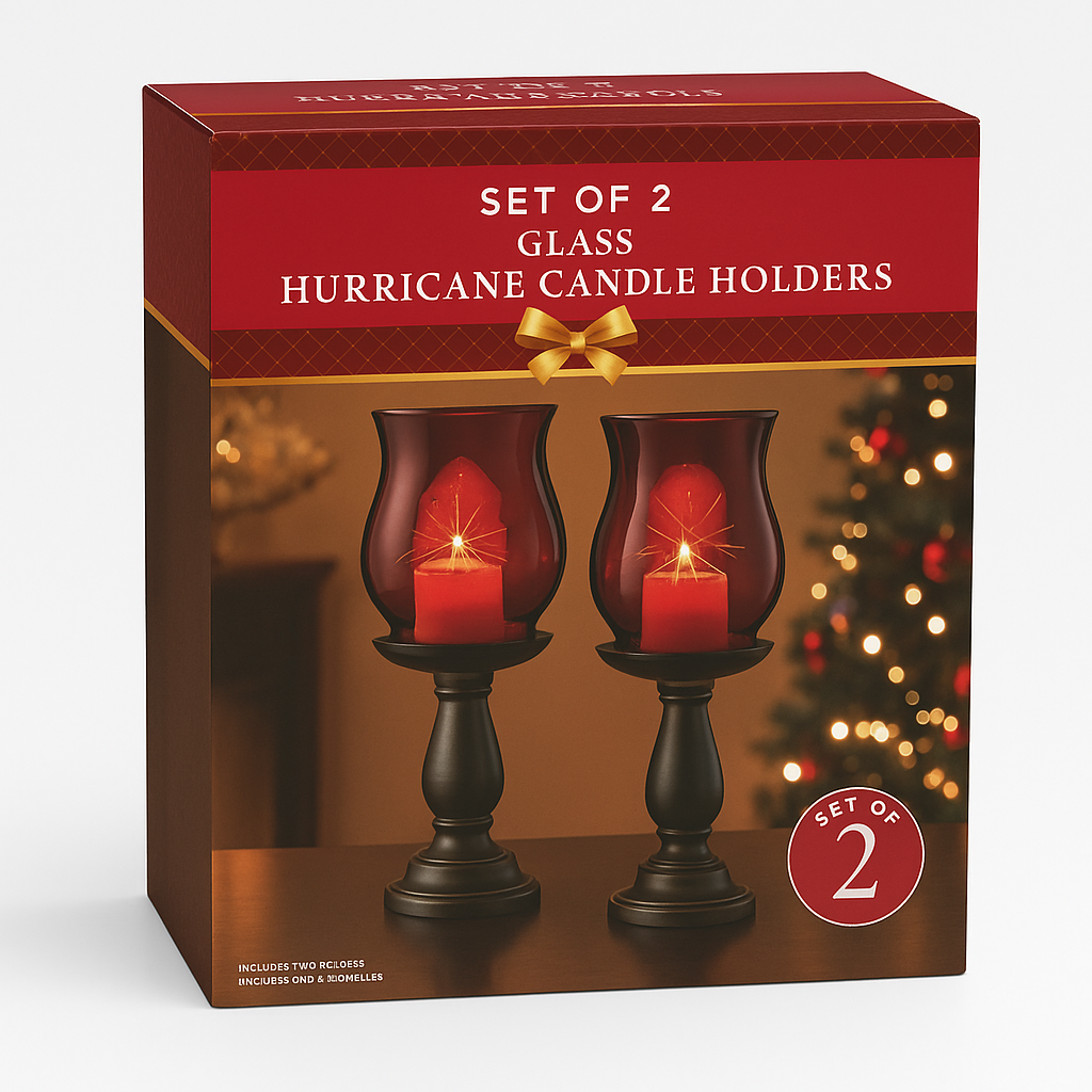 Set of 2 Glass Hurricane Candle Holders