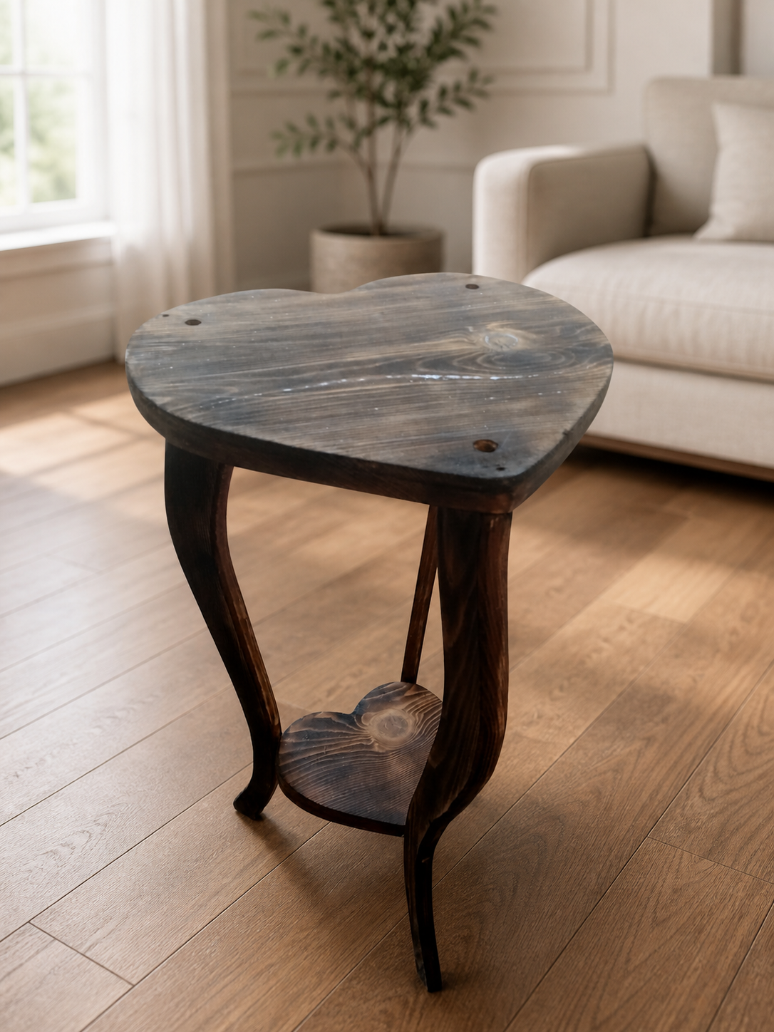 Heart-Shaped Wooden Side Table