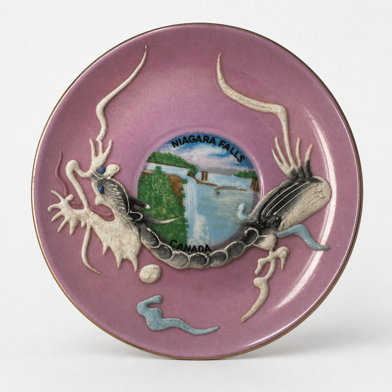 Decorative Niagara Falls Souvenir Plate with Dragon Design