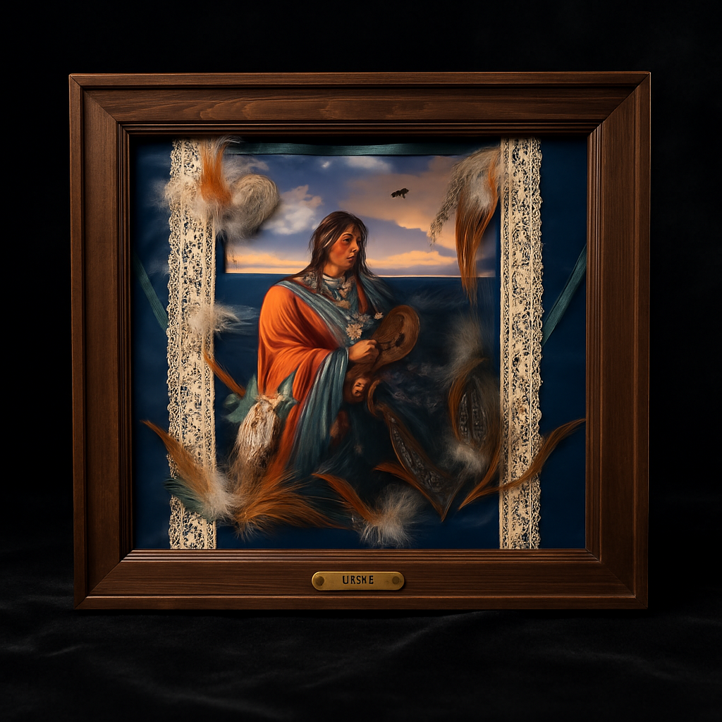 Framed Native American Themed Art with Decorative Feathers