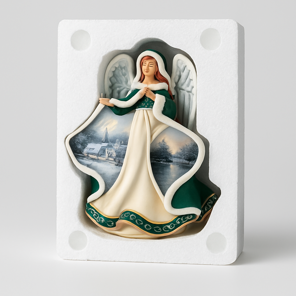 Decorative Angel Figurine with Scenic Print