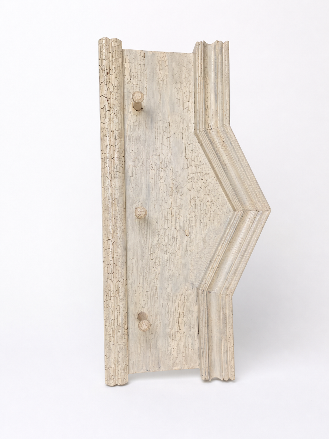 Distressed White Wooden Wall Shelf with Hooks