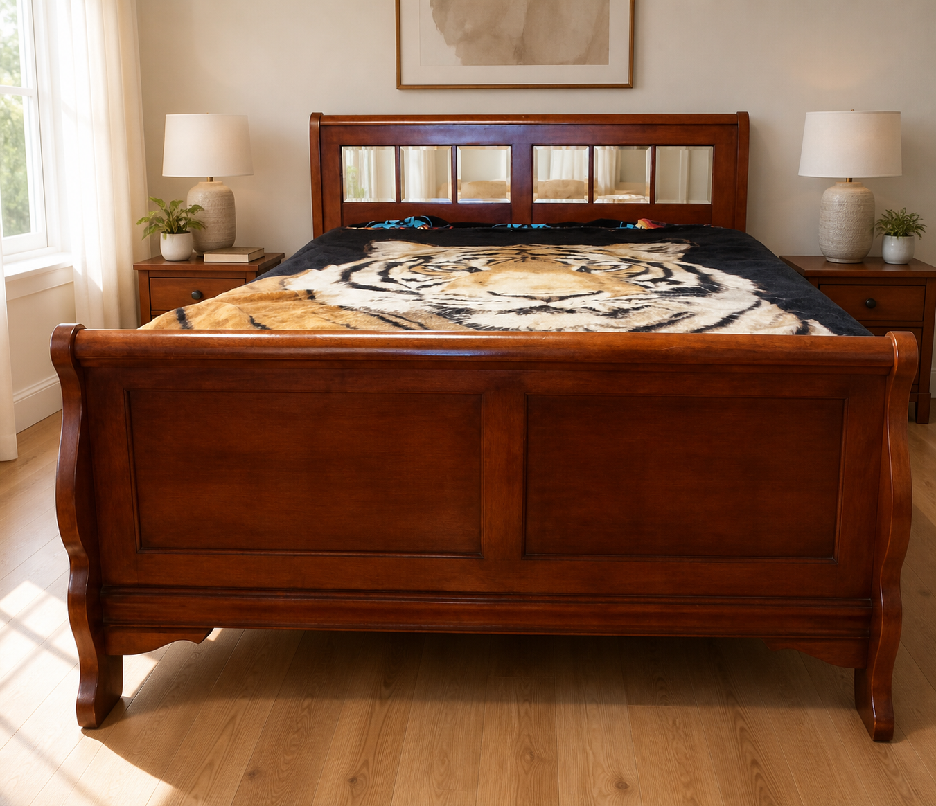 Solid Wood Queen Size Sleigh Bed Frame