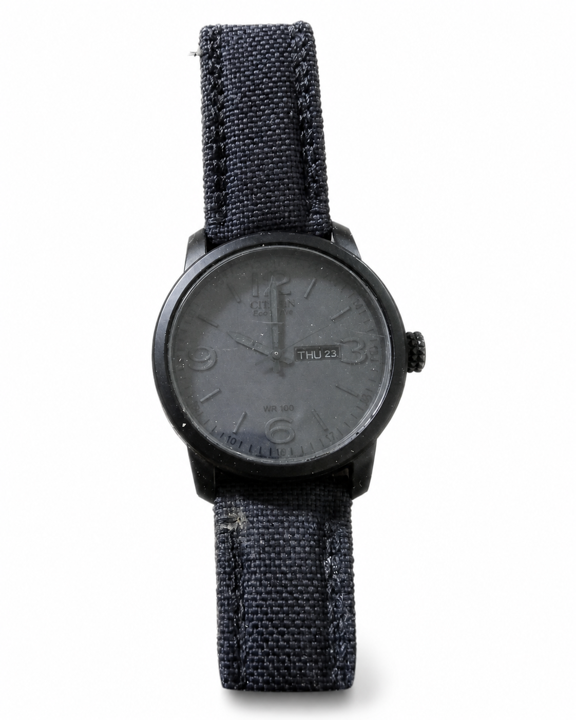 Men's Black Nylon Band Analog Watch with Day-Date Display