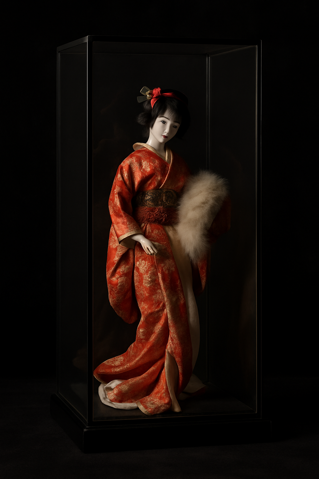 Japanese Geisha Doll in Glass Case