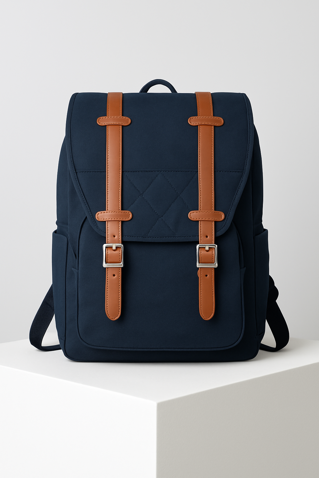 Stylish Navy Backpack with Leather Straps